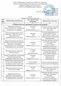 План мероприятий на апрель