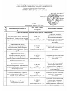 План мероприятий на август