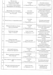 План мероприятий на апрель