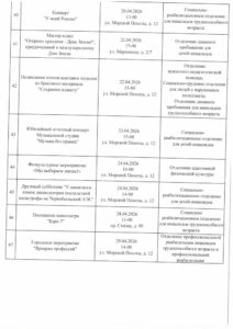 План мероприятий на апрель