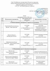 План мероприятий на июль
