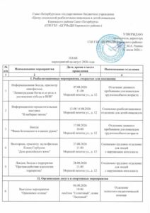 План мероприятий на август