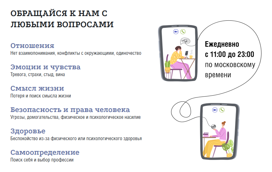 Психологическая и информационная помощь подросткам до 18 лет